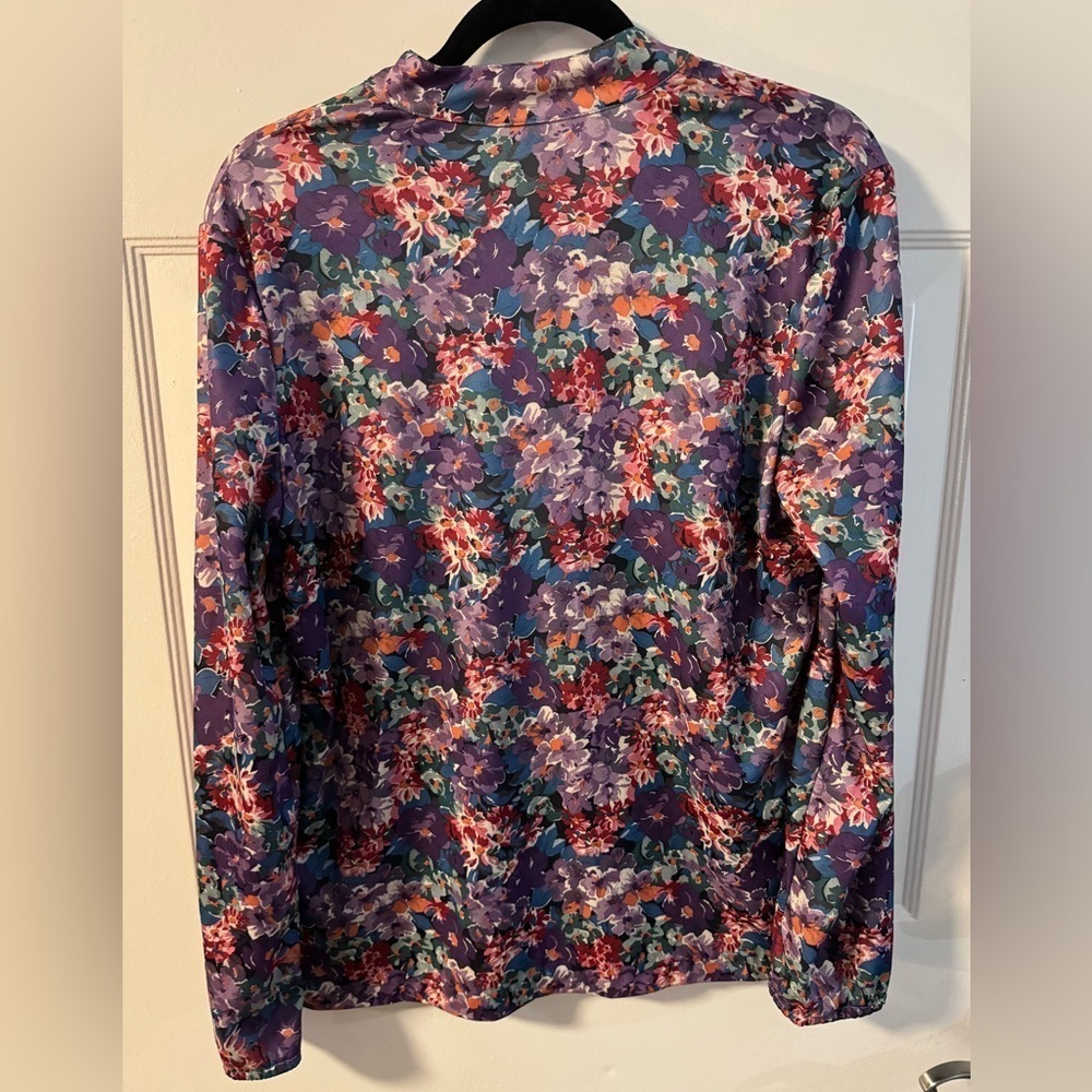 1970’s Floral Flower Power Womens Blouse Bow Tie Top Medium Vintage - Picture 8 of 10